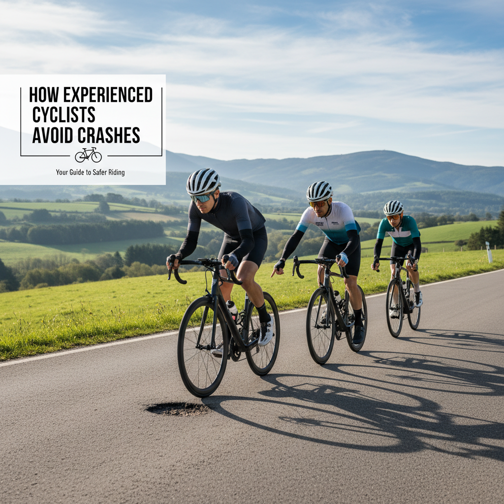 Professional blog header image for article titled: How Experienced Cyclists Avoid Crashes. High quality, relevant imagery, clean composition.