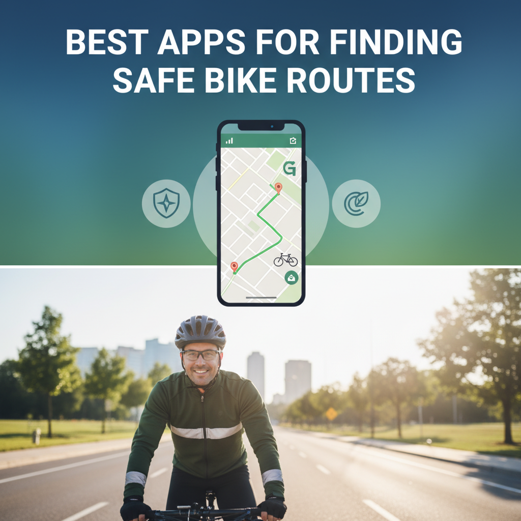 Professional blog header image for article titled: Best Apps for Finding Safe Bike Routes. High quality, relevant imagery, clean composition.