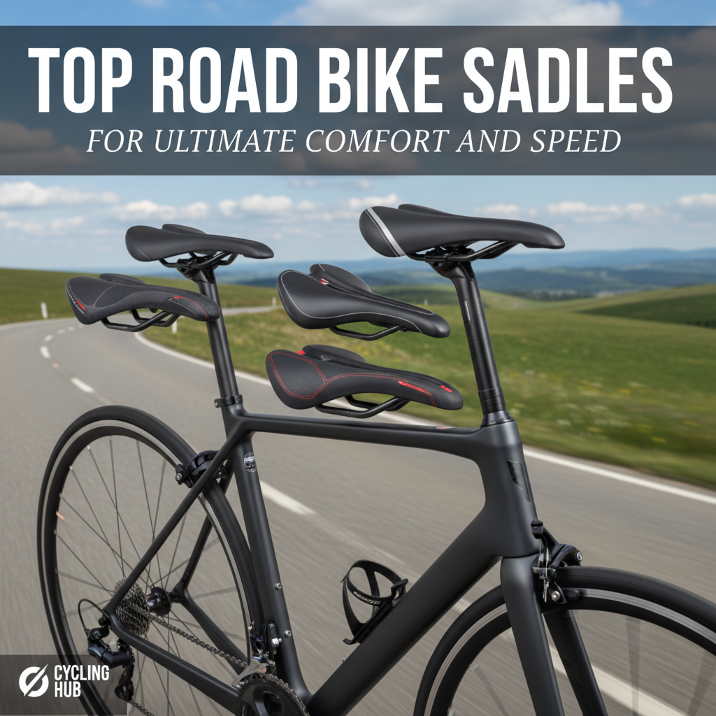 Professional blog header image for article titled: Top Road Bike Saddles for Ultimate Comfort and Speed. High quality, relevant imagery, clean composition.