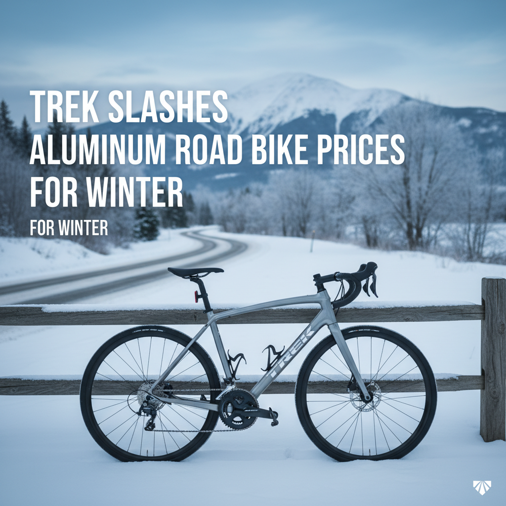 Professional blog header image for article titled: Trek Slashes Aluminum Road Bike Prices for Winter. High quality, relevant imagery, clean composition.