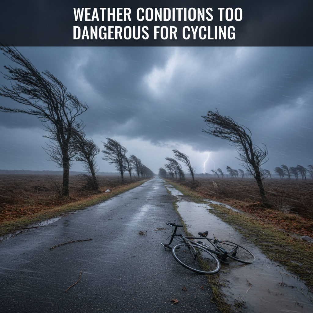 Professional blog header image for article titled: Weather Conditions Too Dangerous for Cycling. High quality, relevant imagery, clean composition.