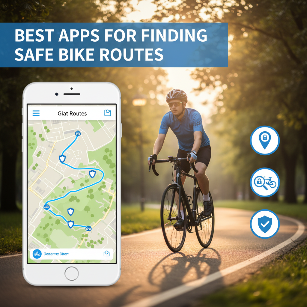 Professional blog header image for article titled: Best Apps for Finding Safe Bike Routes. High quality, relevant imagery, clean composition.