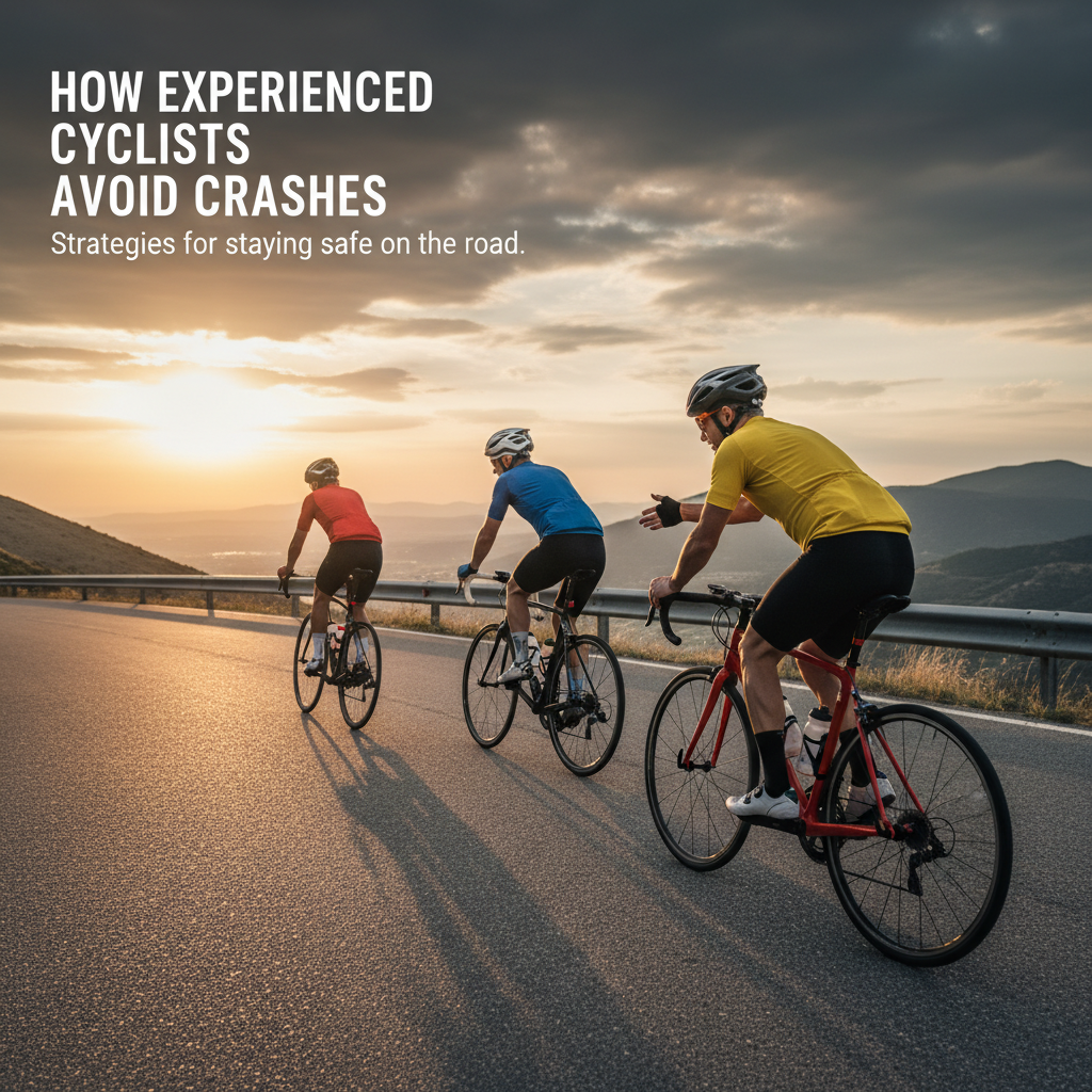 Professional blog header image for article titled: How Experienced Cyclists Avoid Crashes. High quality, relevant imagery, clean composition.