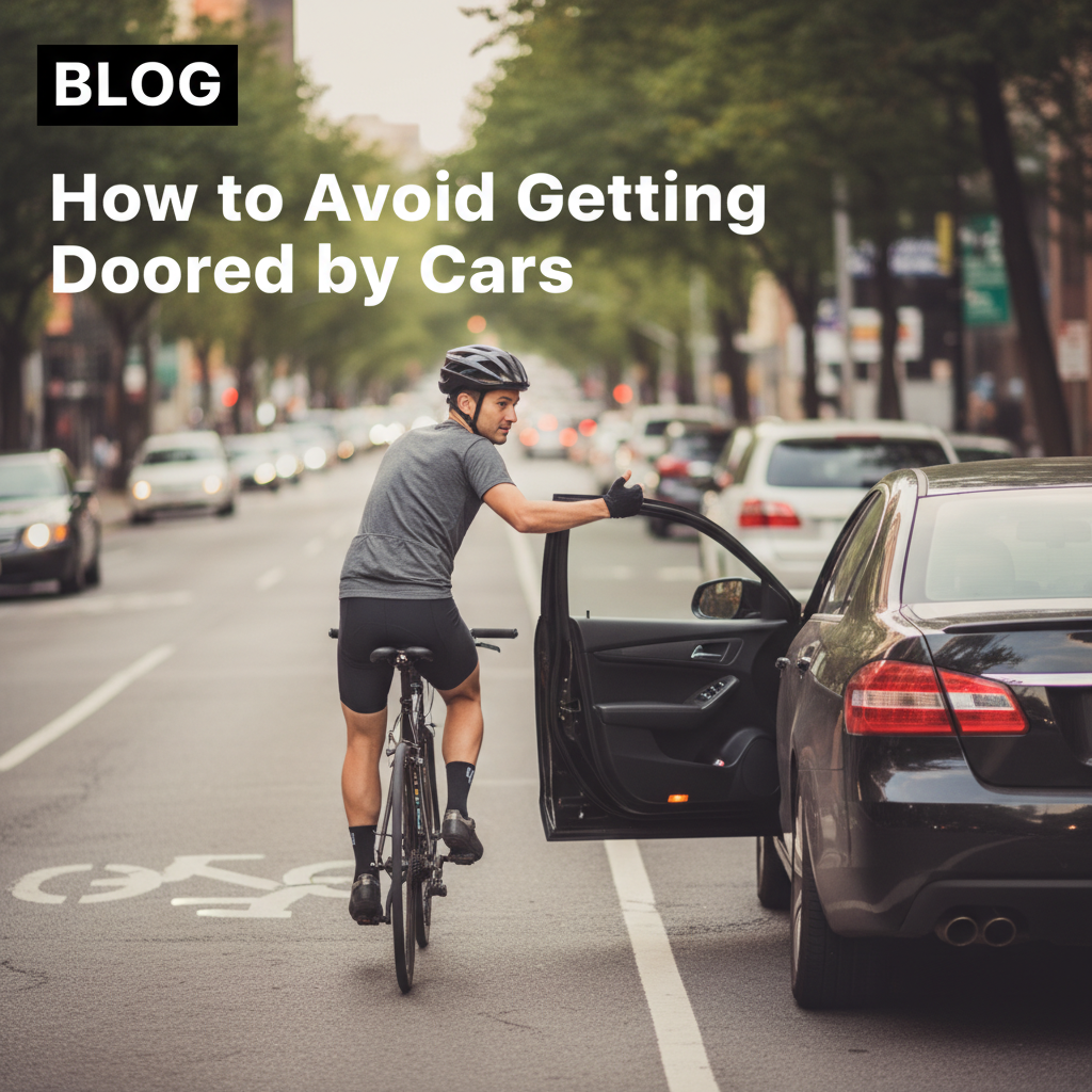 Professional blog header image for article titled: How to Avoid Getting Doored by Cars. High quality, relevant imagery, clean composition.