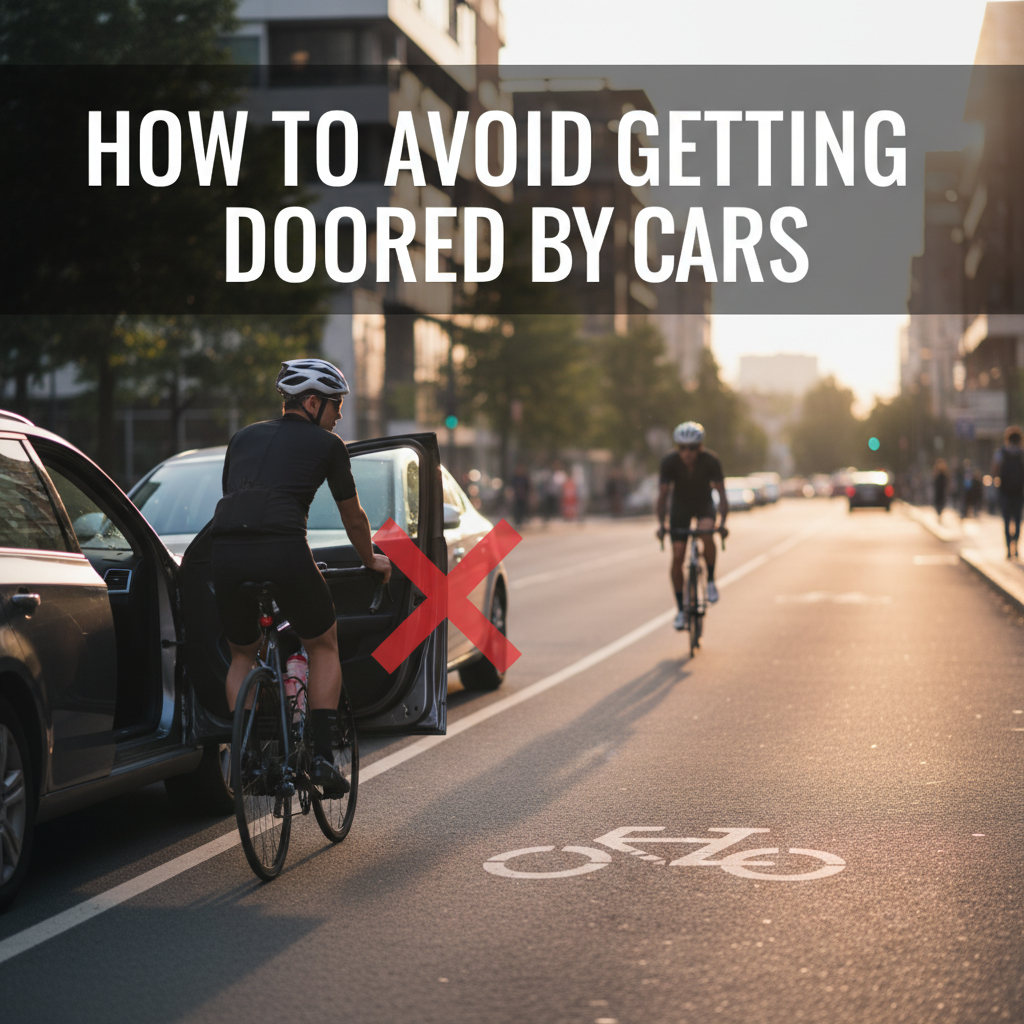 Professional blog header image for article titled: How to Avoid Getting Doored by Cars. High quality, relevant imagery, clean composition.