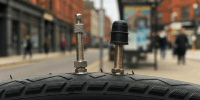 close up of presta and schrader bike valves side by side on 20260331 084610