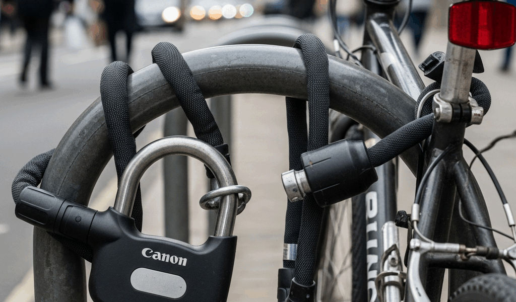 d lock and chain lock side by side securing a bicycle to a m 20260331 084628