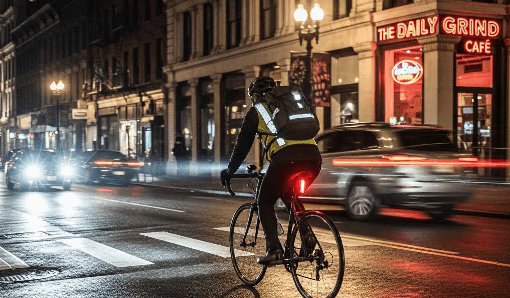 urban cyclist riding at night with bright front and rear lig 20260331 084619