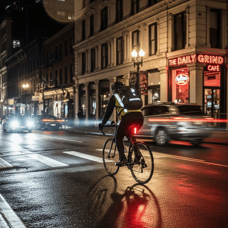urban cyclist riding at night with bright front and rear lig 20260331 084619